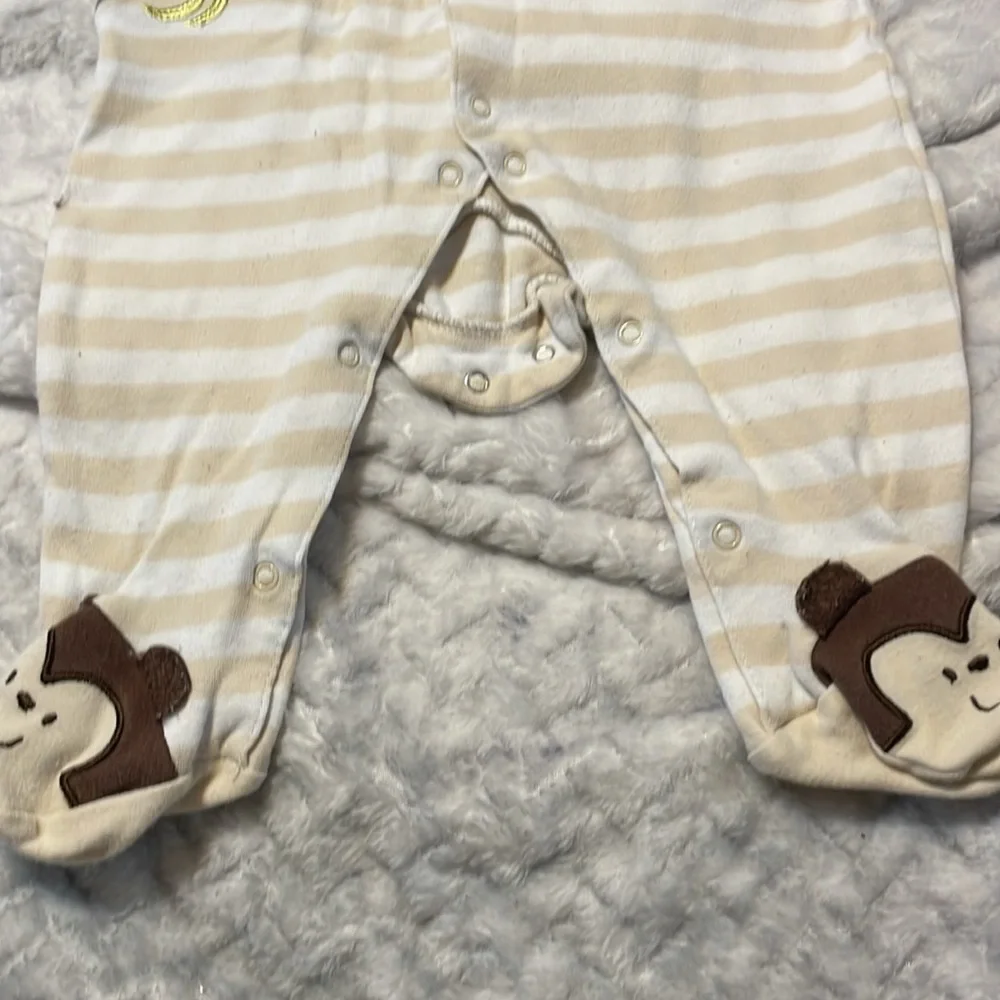 2 for1 Onesie Boys 3-6M Jumper Tan striped monkey blue hockey Toronto Snap front